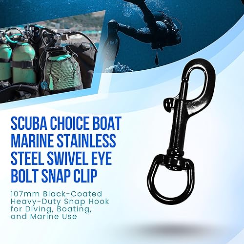 Miniatura 3 de Scuba Choice Barco Marina Negro Clip Acero Inoxidable Giratorio Perno de Ojo Snap 3.583 in