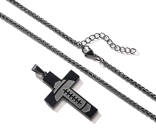 Miniatura 4 de Collar de cruz de fútbol para niños y hombres, colgante de versículo de la Biblia de acero inoxidable con cadena de 20 + 2 pulgadas, primera
