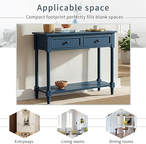 Miniatura 21 de P PURLOVE Daisy Series - Mesa consola pequeña, diseño tradicional con dos cajones y estante inferior para sala de estar y dormitorio