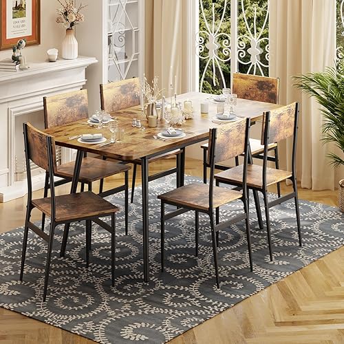 Vista 4 de 63” Extendable Dining Table Set for 4-6 People, 7-Piece Dining Table Set for 6 People with 6 Chairs, MDF Wood Board Kitchen Table Set for Small Gris