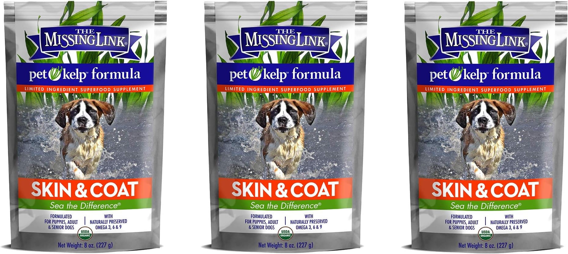 The Missing Link 3 Pack of Pet Kelp Formula, 8 Ounces Each, Superfood Supplement for Dogs, Skin and Coat