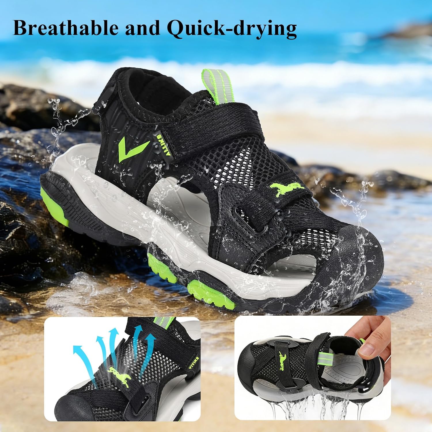 JMFCHI Boys Girls Kids Closed Toe Sports Sandals Summer Water Shoes