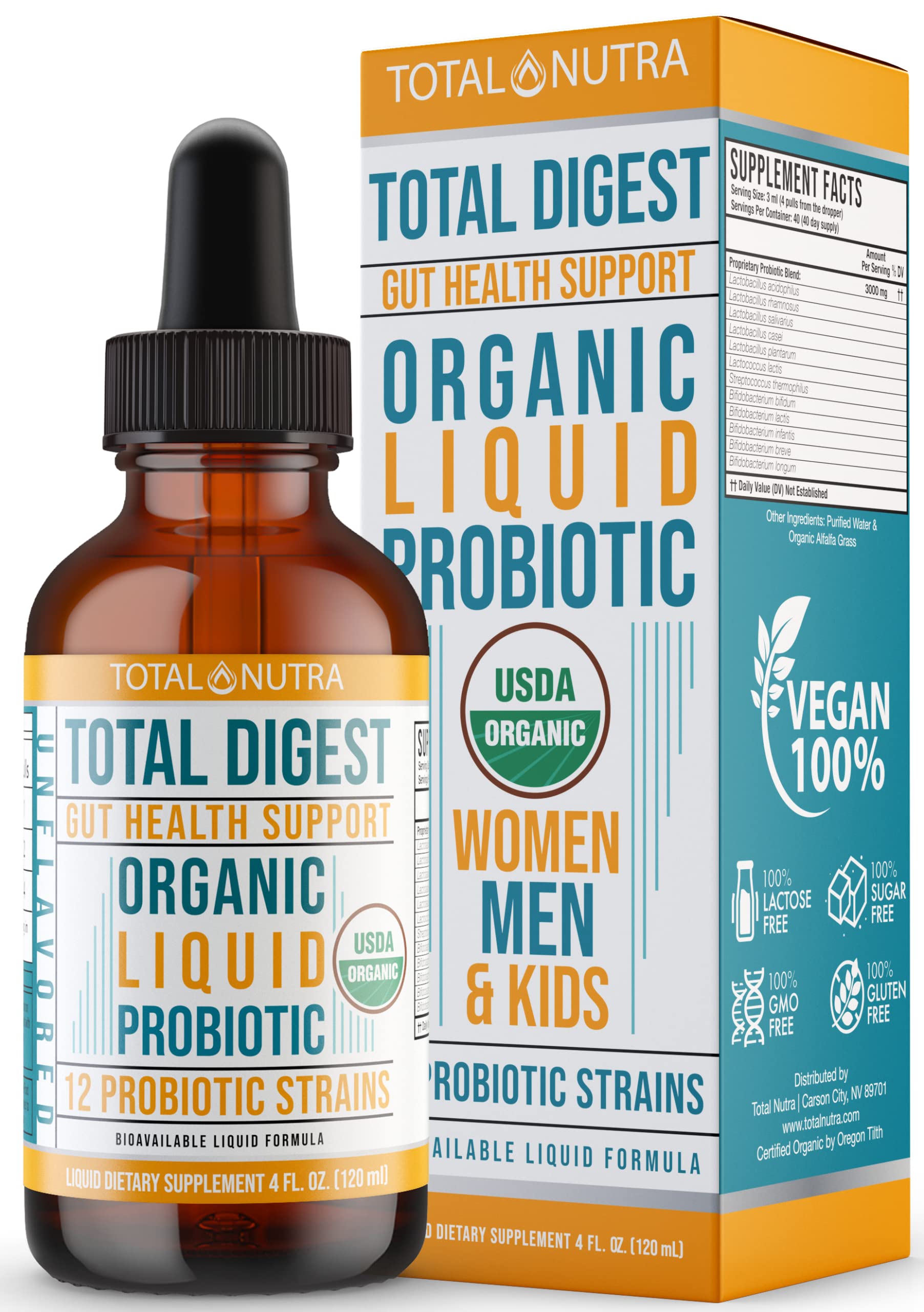 Liquid Probiotic for Women Men & Kids – USDA  ophilus Probiotic Liquid & Alfalfa Blend – Vegan Probiotic for Gut  – Dairy, Gluten, Sugar Free & Non-GMO Oral Probiotics