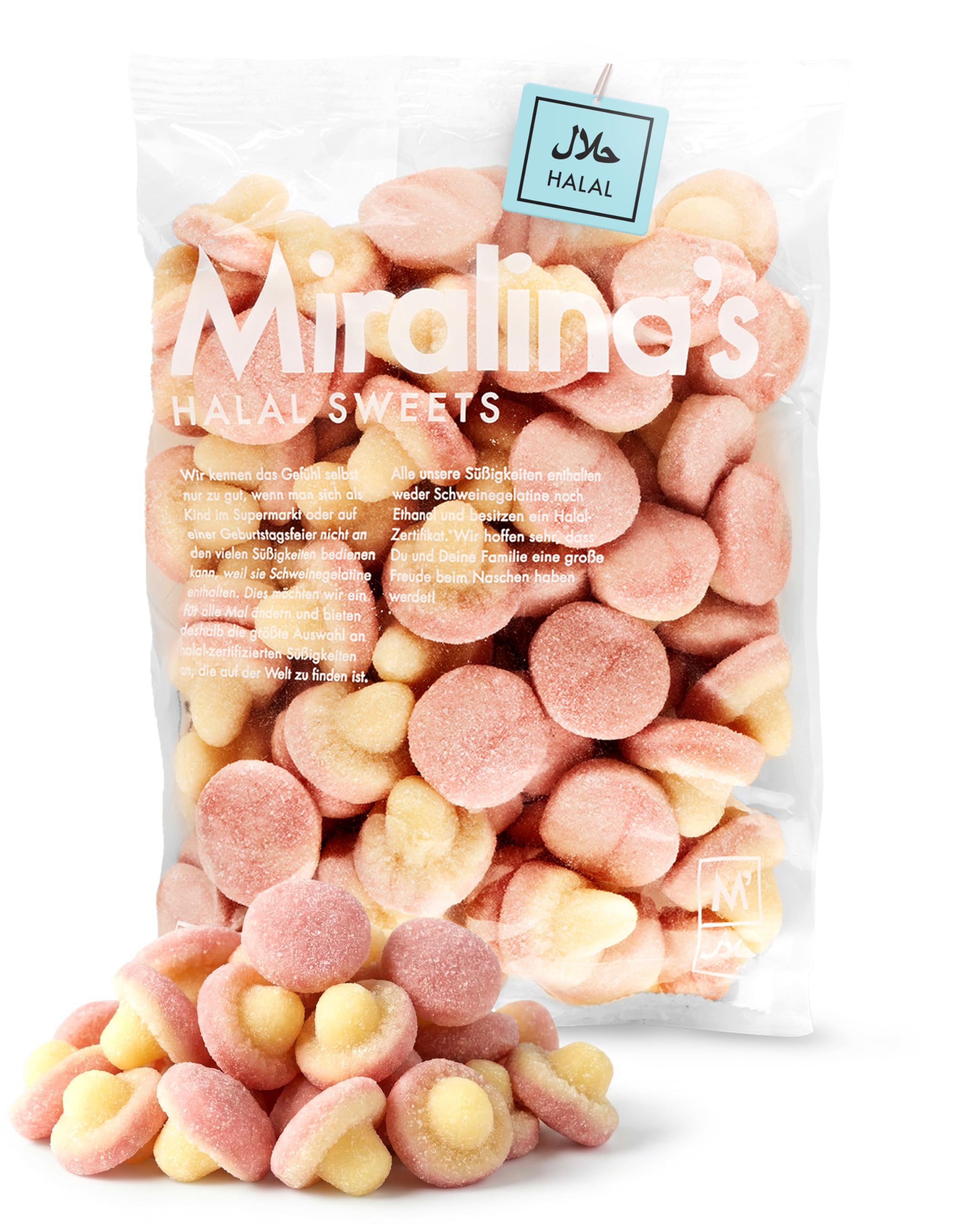 Miralina - Halal Süßigkeiten – Bezuckerte Pilze (500g) - mit Halal Zertifikat - Fruchtgummi - glutenfrei - ohne Schweinegelatine - Großpackung - Gummibärchen