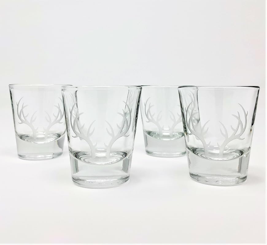 Shot Glasses Engraved Antlers 1.5 oz. Home & Kitchen