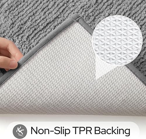 Miniatura 4 de HOMEIDEAS Juego de 2 alfombras de baño de microfibra súper suave y absorbente, antideslizantes y lavables a máquina (gris claro)