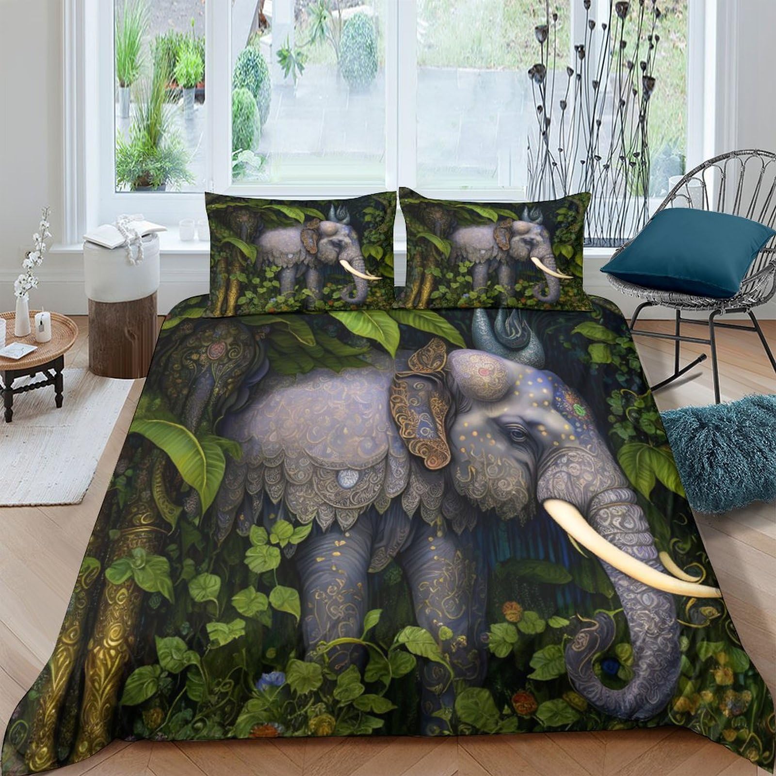 Parure jungle éléphant 3D crée une ambiance safari exotique dans votre chambre à coucher adulte