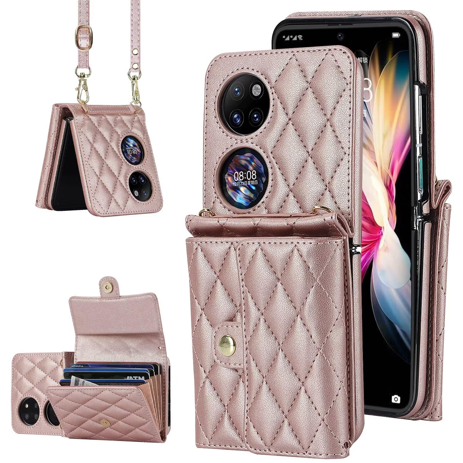 Étui Huawei P50 Pocket or rose anti-rayure protégeant l'écran pliant