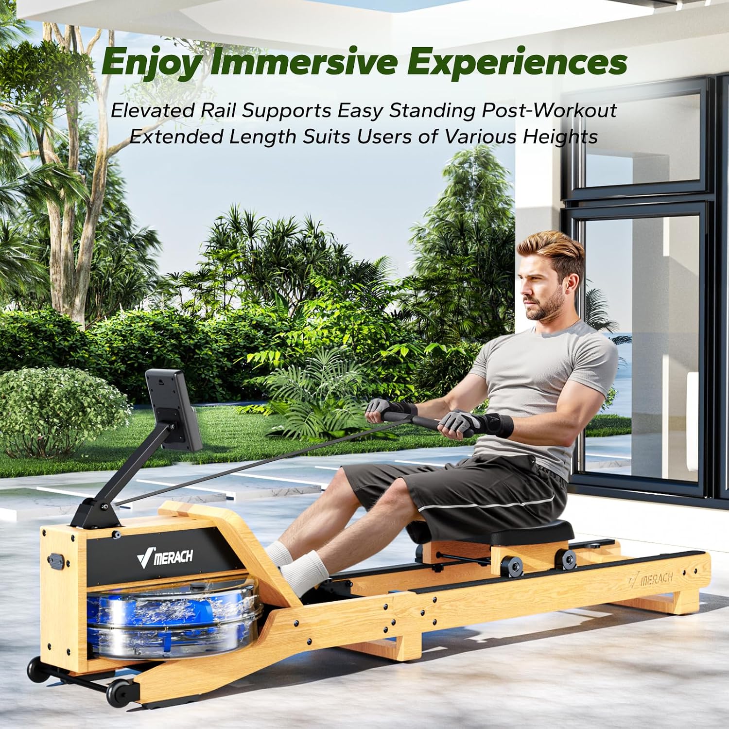 MERACH Water Rowing Machines for Home, Foldable Row Machine with 400LBS Weight Capacity, Dedicated Monitor and Comfortable Seat, Free MERACH App for Immersive Water Rower