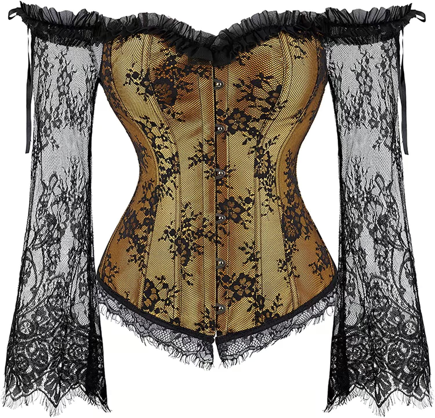 Women's Lace up Gothic Jacquard Shoulder Straps Tank Overbust Shaper Corset Bustiers Top