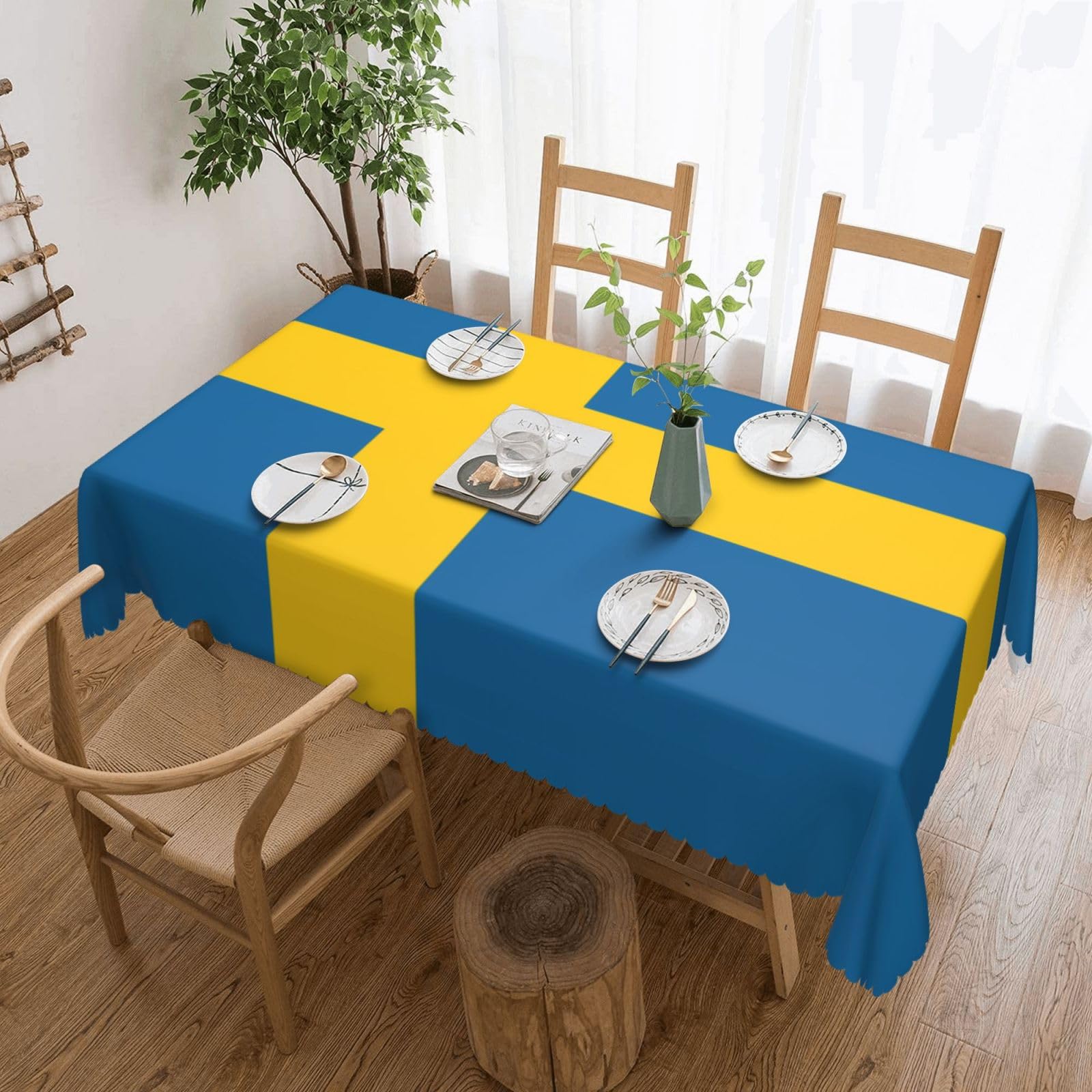 Dlxw Black Swedish Flag Rectangular Waterproof Polyester Tablecloth 54X72in