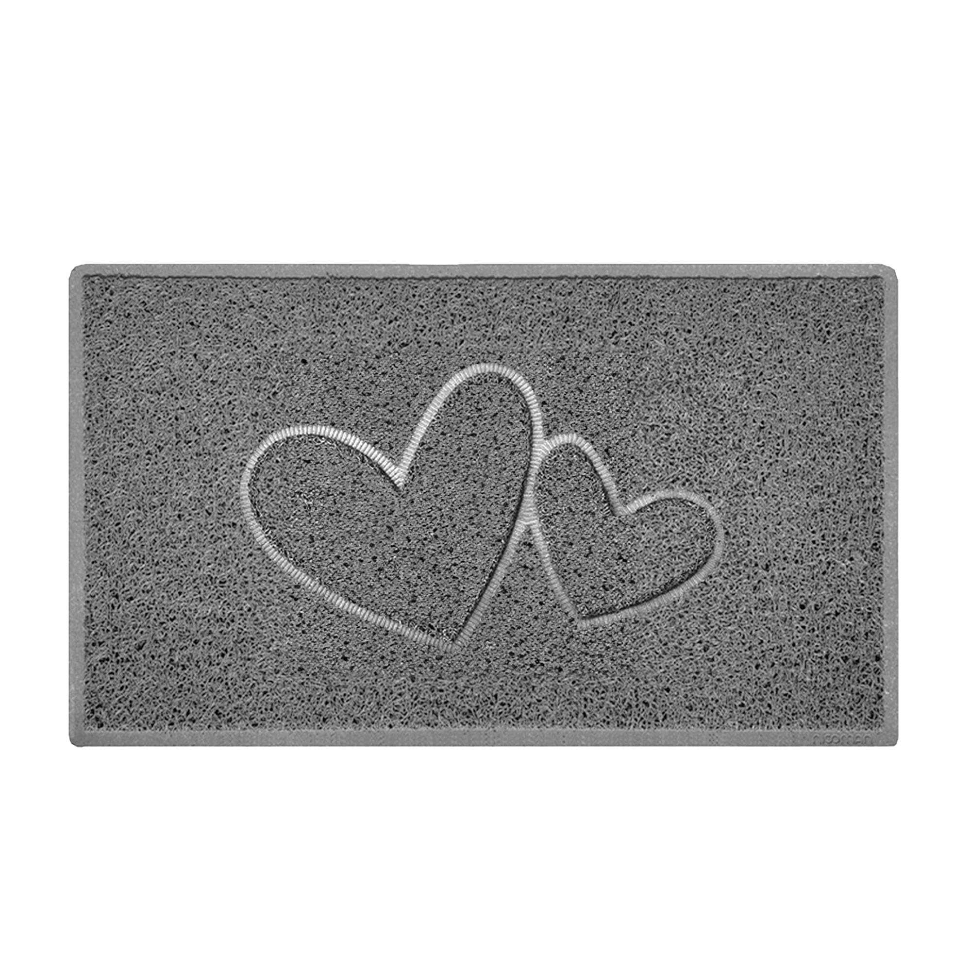 Nicoman Double Heart Embossed Spaghetti Door Mat, Indoor and Outdoor, Dirt-Trapping PVC Material, Multiple Colour Options (Grey, 60 x 40 cm)