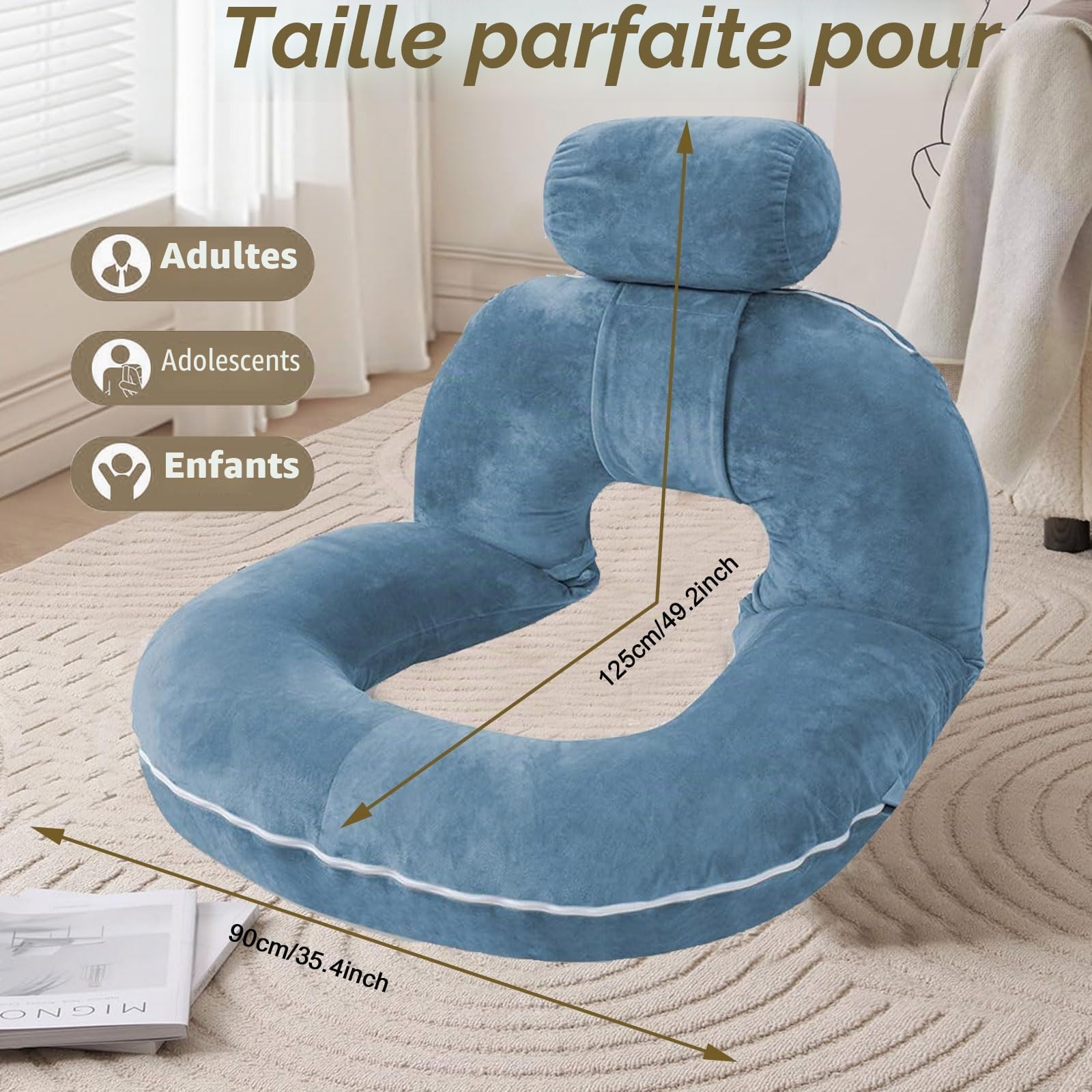 Coussin de Lecture pour Lit, Oreiller de Grossesse, Support Lombaire, Grand Coussin Dorsal Dossier Canapé, Oreiller de Lecture Lit Adulte avec o-reiller Amovible pour Lire ou Se Détendre