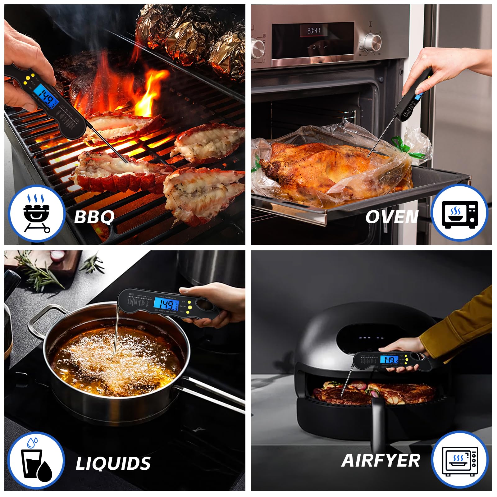 trausi instant read meat thermometer fast  accurate digital food thermometer with backlight waterproof  magnet for grilling cooking bbq smoker baking and candy making black