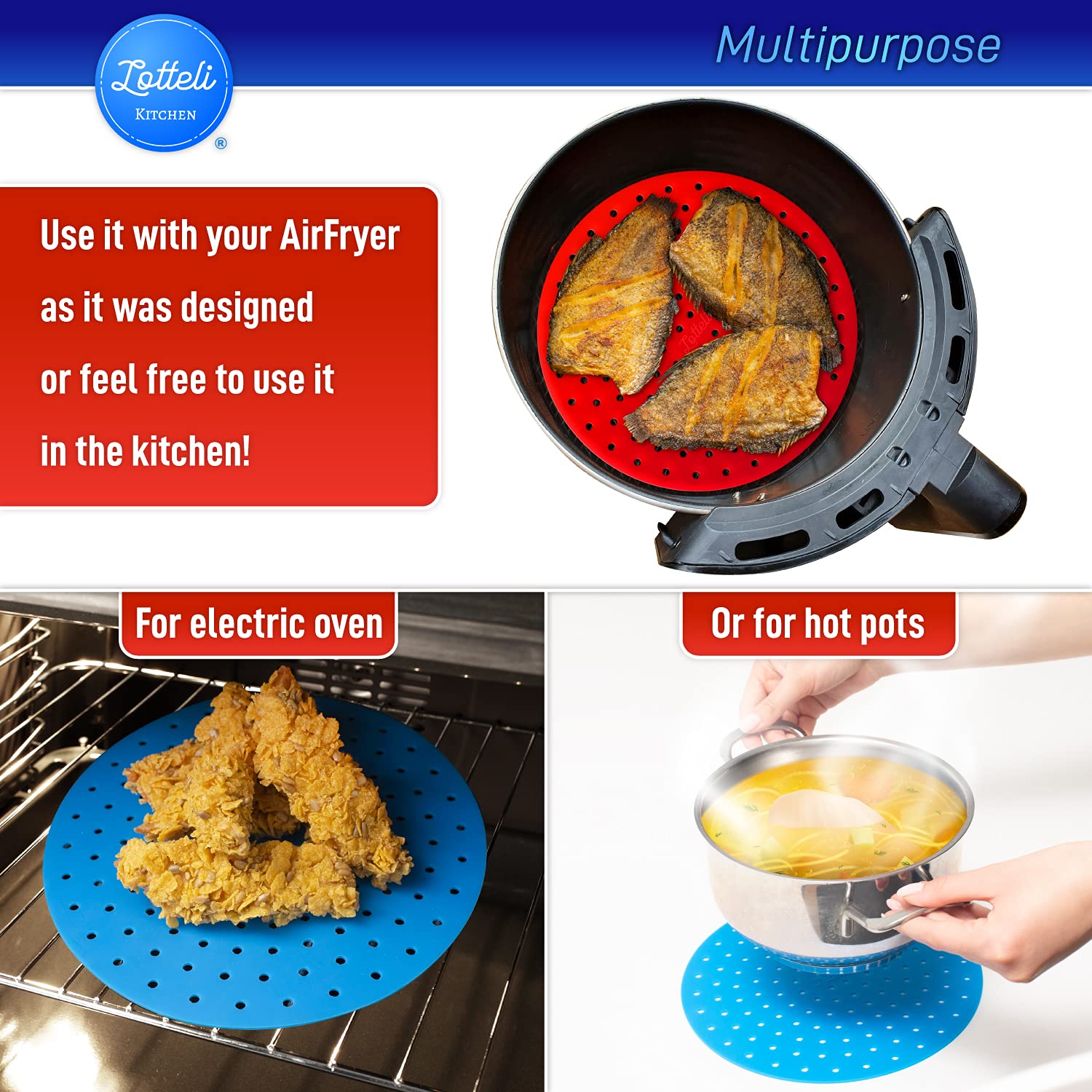 Buy Lotteli Kitchen Reusable Silicone Air Fryer Liners 3 Pack with Air