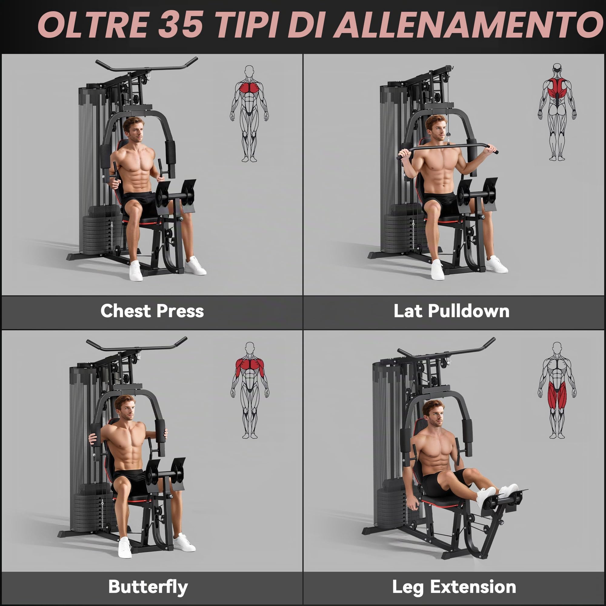 SPORTNOW Stazione Fitness Multifunzione con 45 kg di Pesi per Home Gym, Palestra Multifunzione da Casa per Allenamento Completo, con Chest Press e Leg Press, 160x108x200 cm, Nero