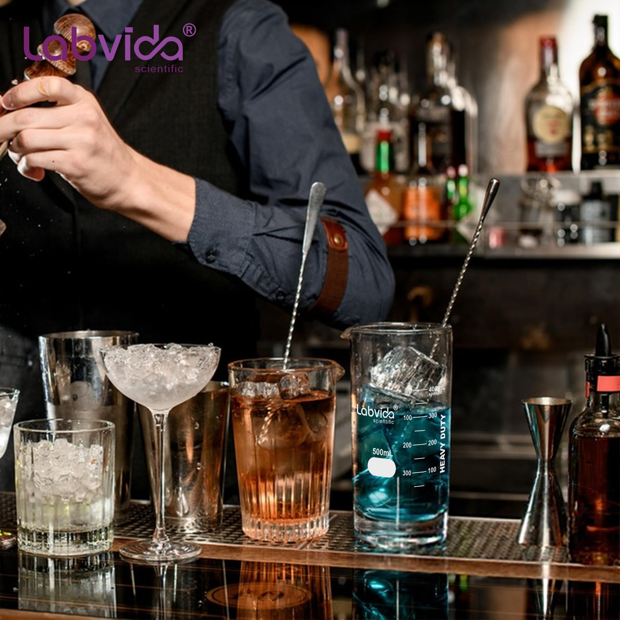 6pcs de Vol. 400ml Griffin de forma baja vasos de vidrio con graduación impresa, 3.3 borosilicato, LVA029