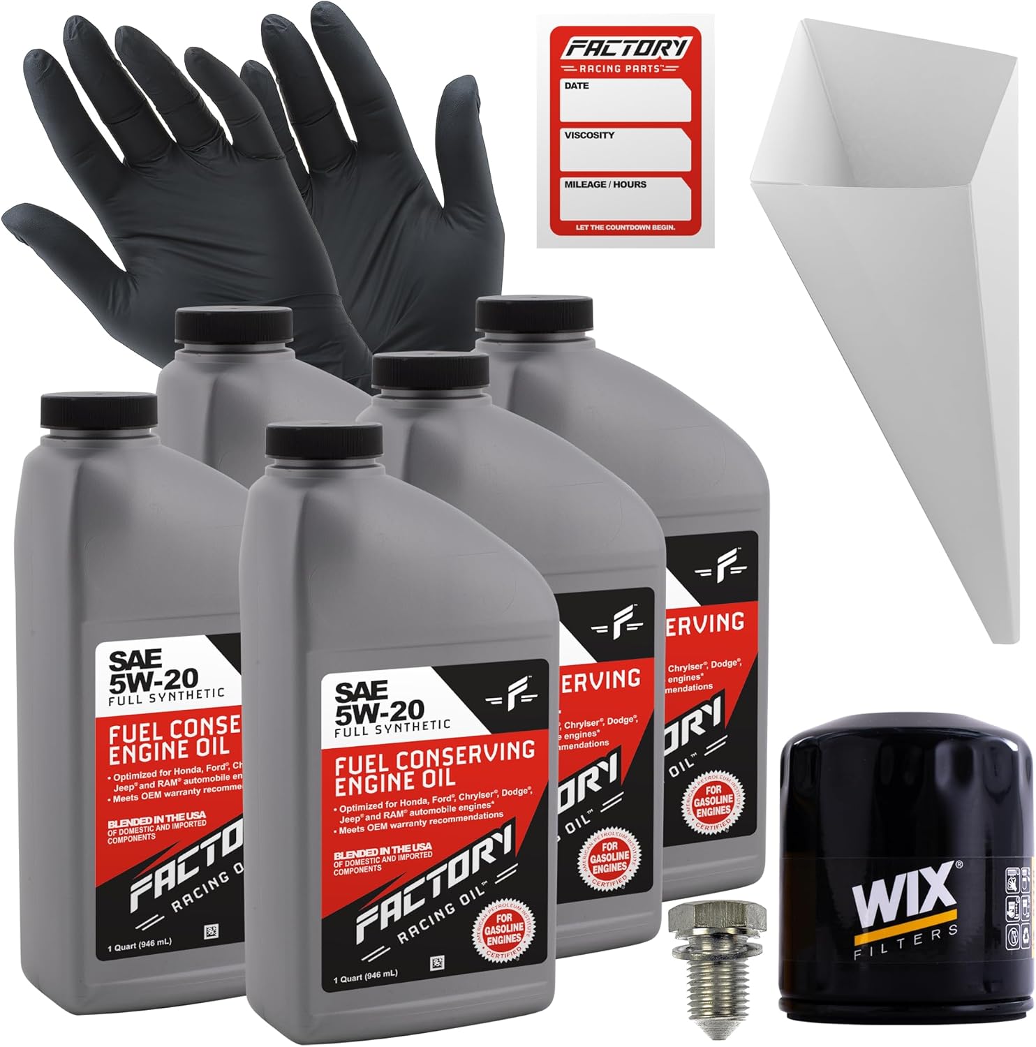 Factory Racing Parts Oil Change Kit Compatible with Dodge Grand Caravan 3.3L V6 2003-2010 5W-20 Full Synthetic Oil - 5 Quarts