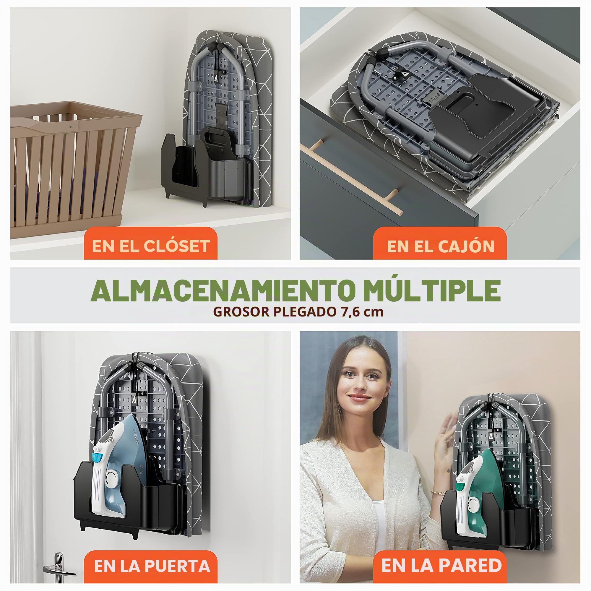 XABITAT - Tabla de planchar de mesa con soporte de pared, D-Crease, portátil, ahorra espacio, mini, plegable, con soporte de hierro, verde