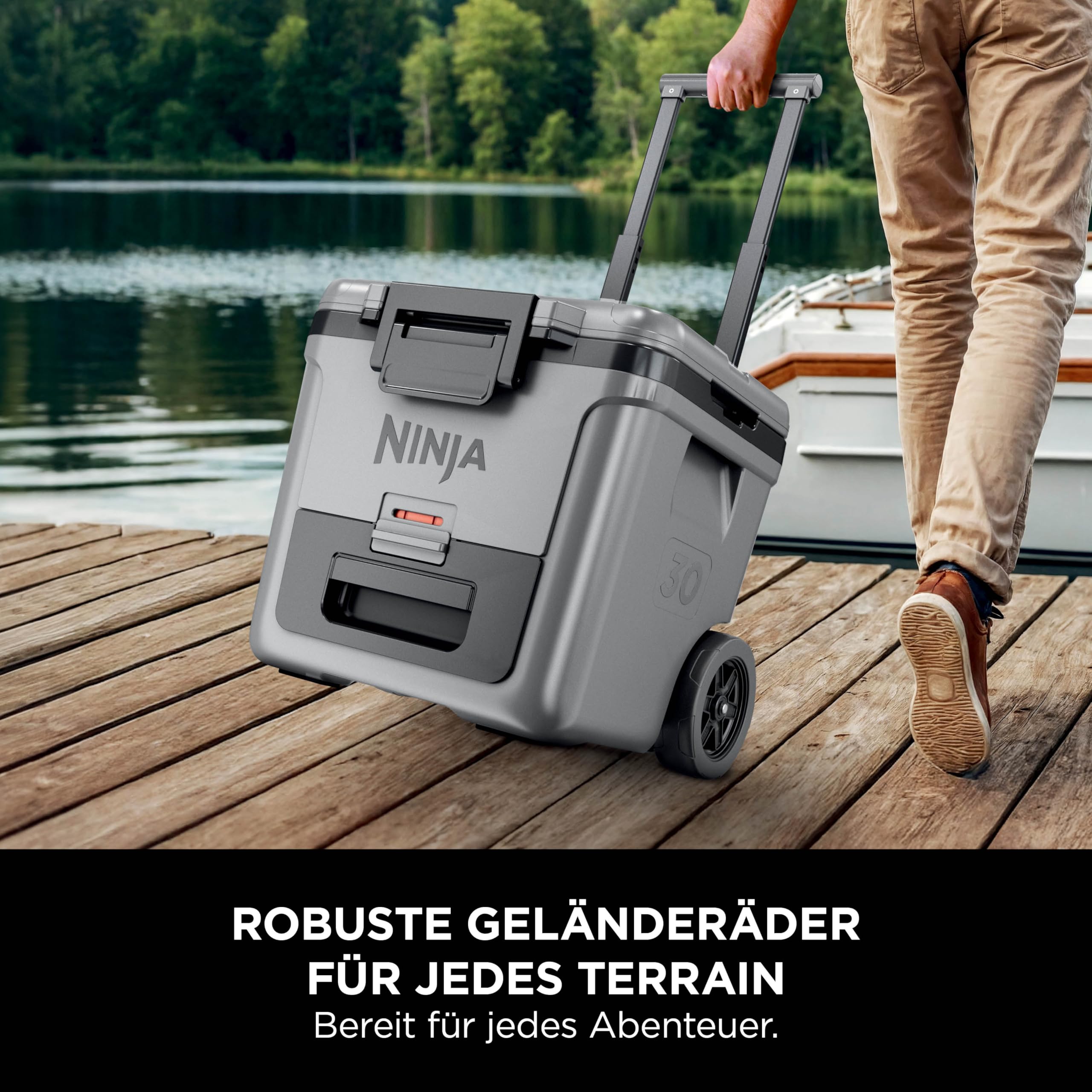 Ninja FrostVault Kühlbox mit Rollen und Isolierung, integrierter Dry Zone Schublade mit Kühlschranktemperatur, hält Eis tagelang, bietet Platz für bis zu 48 Dosen, Schiefergrau, FB230EUGY