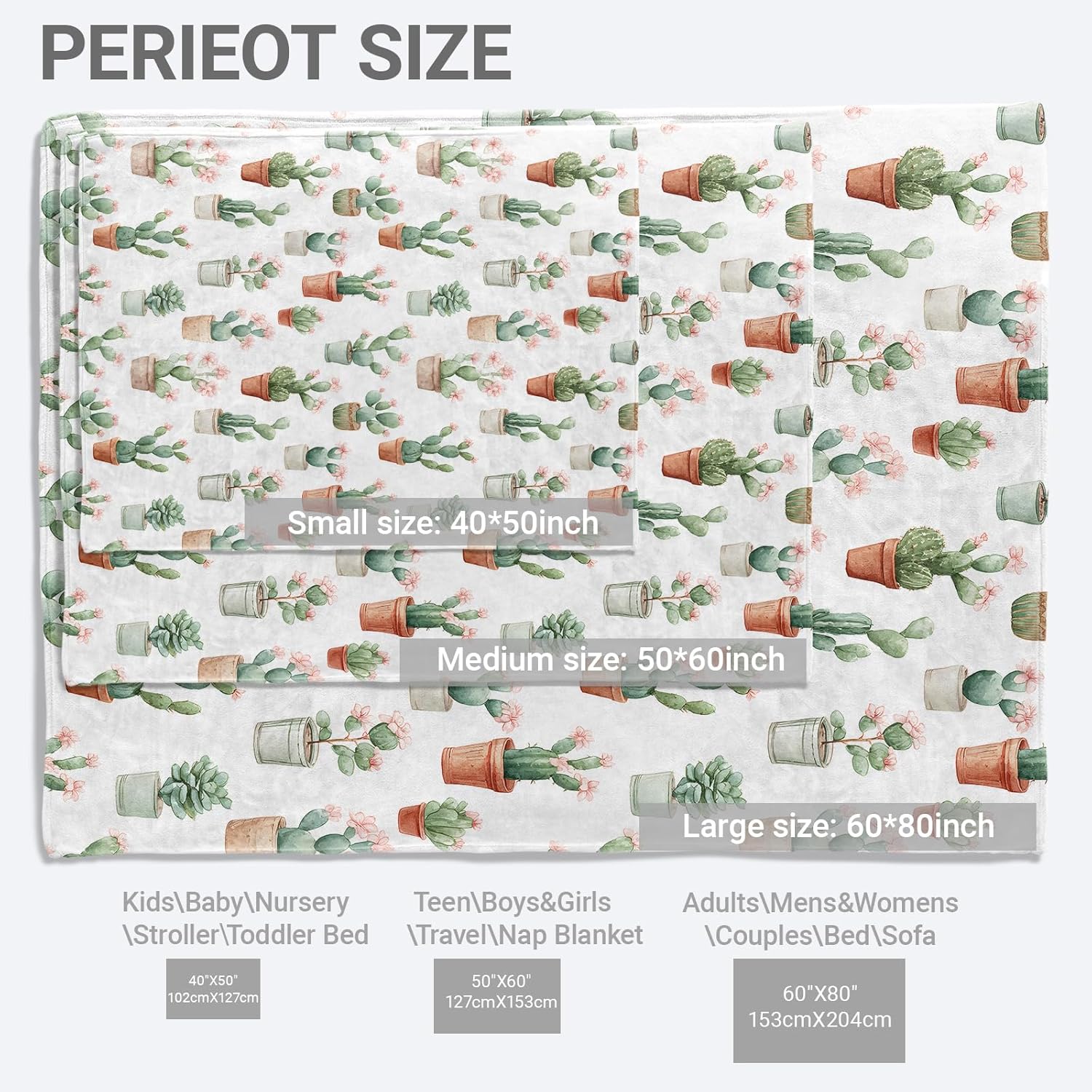 Watercolor Cactus Blanket,Potted Plant and Flower Fleece Blankets,Soft Warm Decorative Throw for Couch,Bedroom,Travel,Camping,Practical Throws Gifts for Kids Women Nature Lovers,50X60 Inch - Image 2