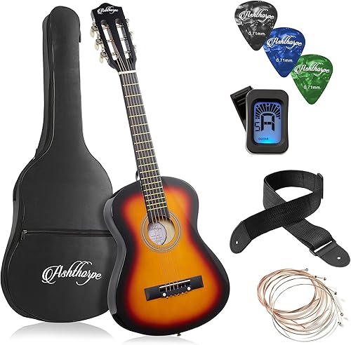 Miniatura 8 de Ashthorpe 38-inch Beginner Acoustic Guitar Package Blue Basic Starter Kit wGig Bag Strings Strap Tuner Pitch Pipe Picks Black, Blue, Brown, Natural,