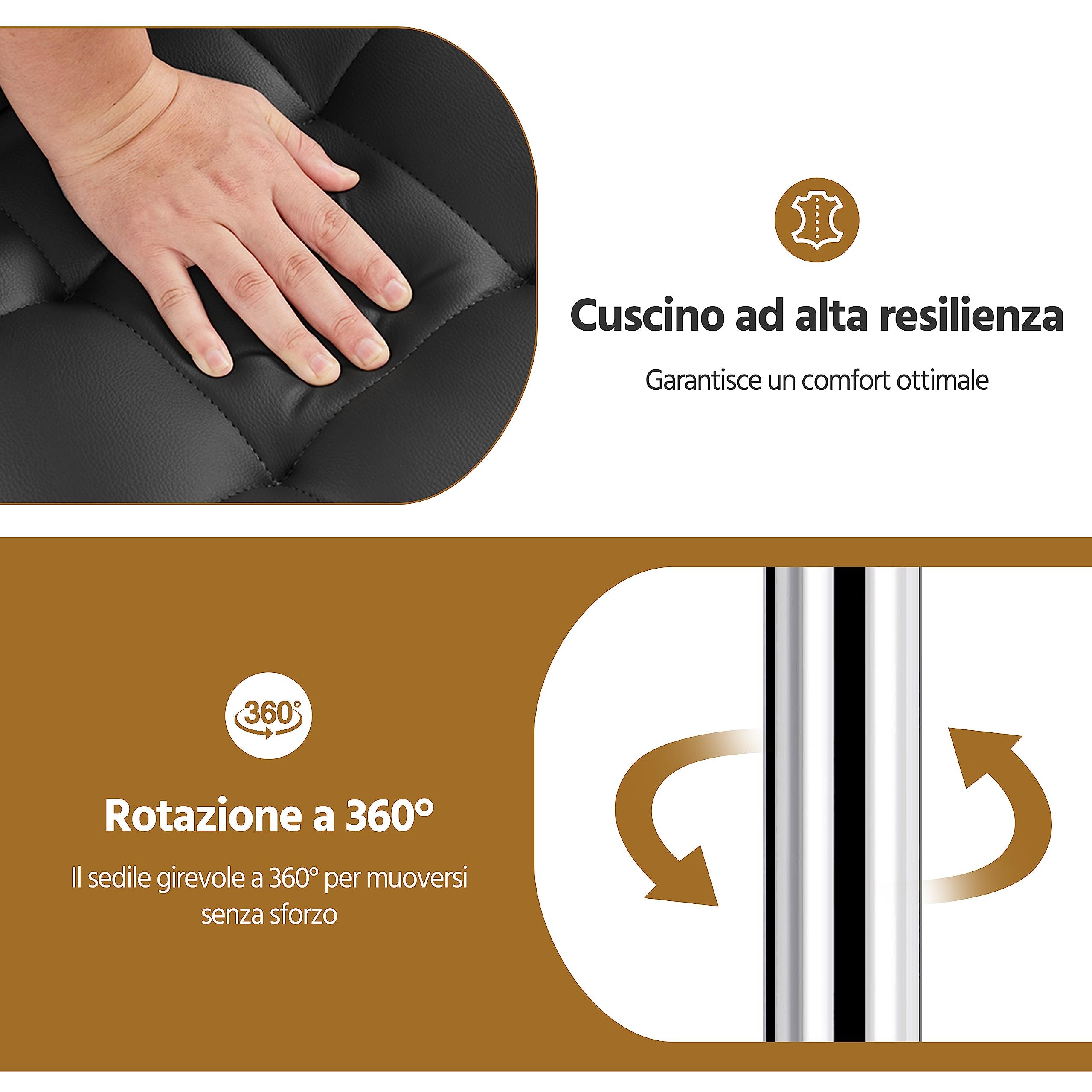Yaheetech 2 Sgabelli Bar Alti Neri Regolabili in Similpelle con Schienale Girevole 360° Altezza Regolabile Set Sgabelli Penisola Cucina Design Moderno