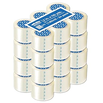 The Boxery 3" x 110 Yards Clear Packing Tape 24 Roll Carton Warehouse Grade Adhesive for Shipping, Moving & Packaging Standard Strength 1.85 Mil Box Sealing Tape