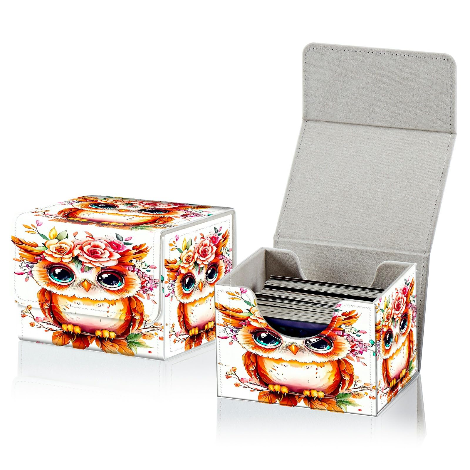 RWUTYTIUL Card Deck Box for MTG, Cards Storage Box Fits 120+ Sleeved, Leather Small Size Strong Magnetic Closing Card Case for Board Games Magic TCG CCG Baseball Collection, Flower Baby Eagle