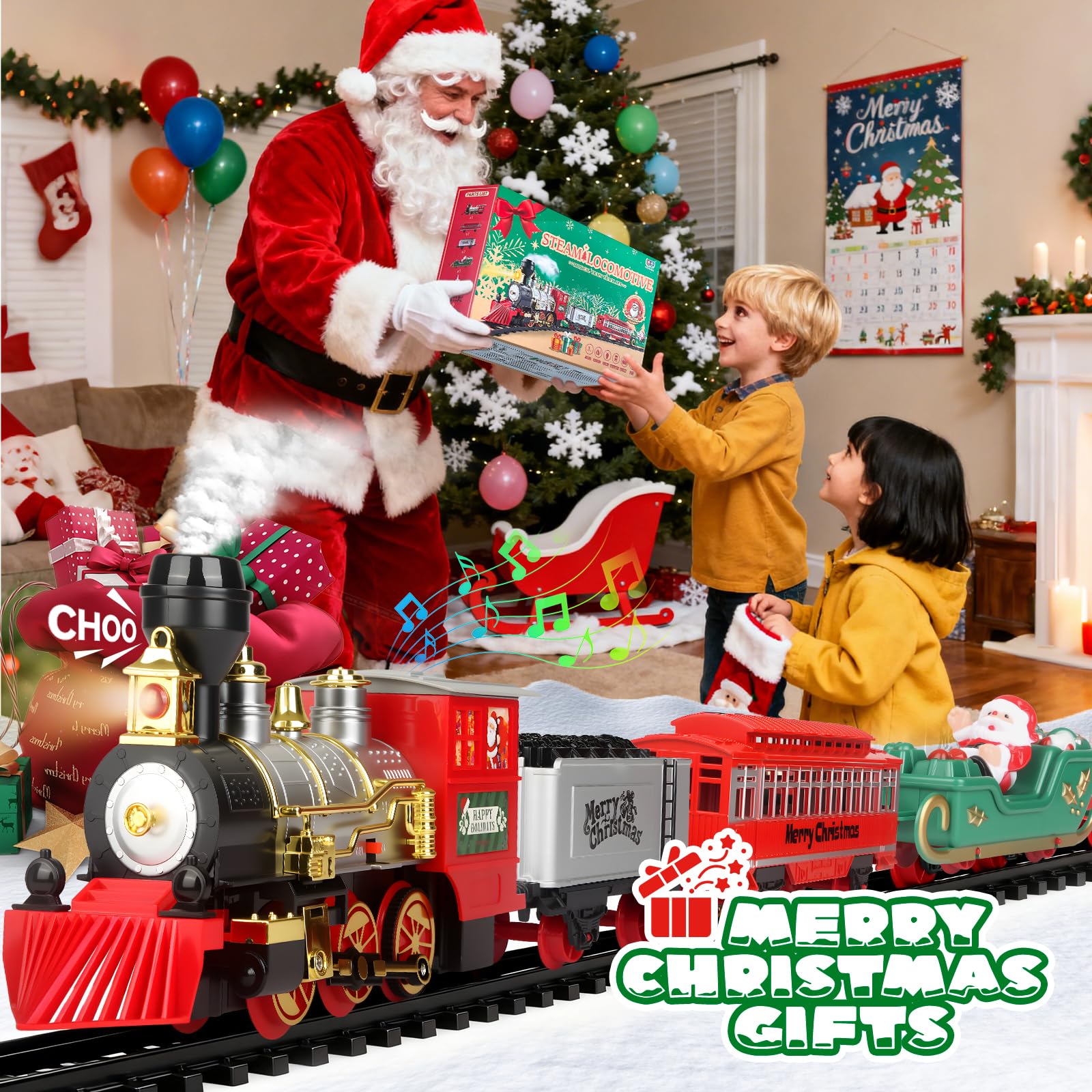 Treno Elettrico per Bambini con Fumo, Luci e Suoni - Set Treno a Vapore Giocattolo per Ragazze Ragazzi di 3 4 5 6 Anni - Regalo di Natale Perfetto