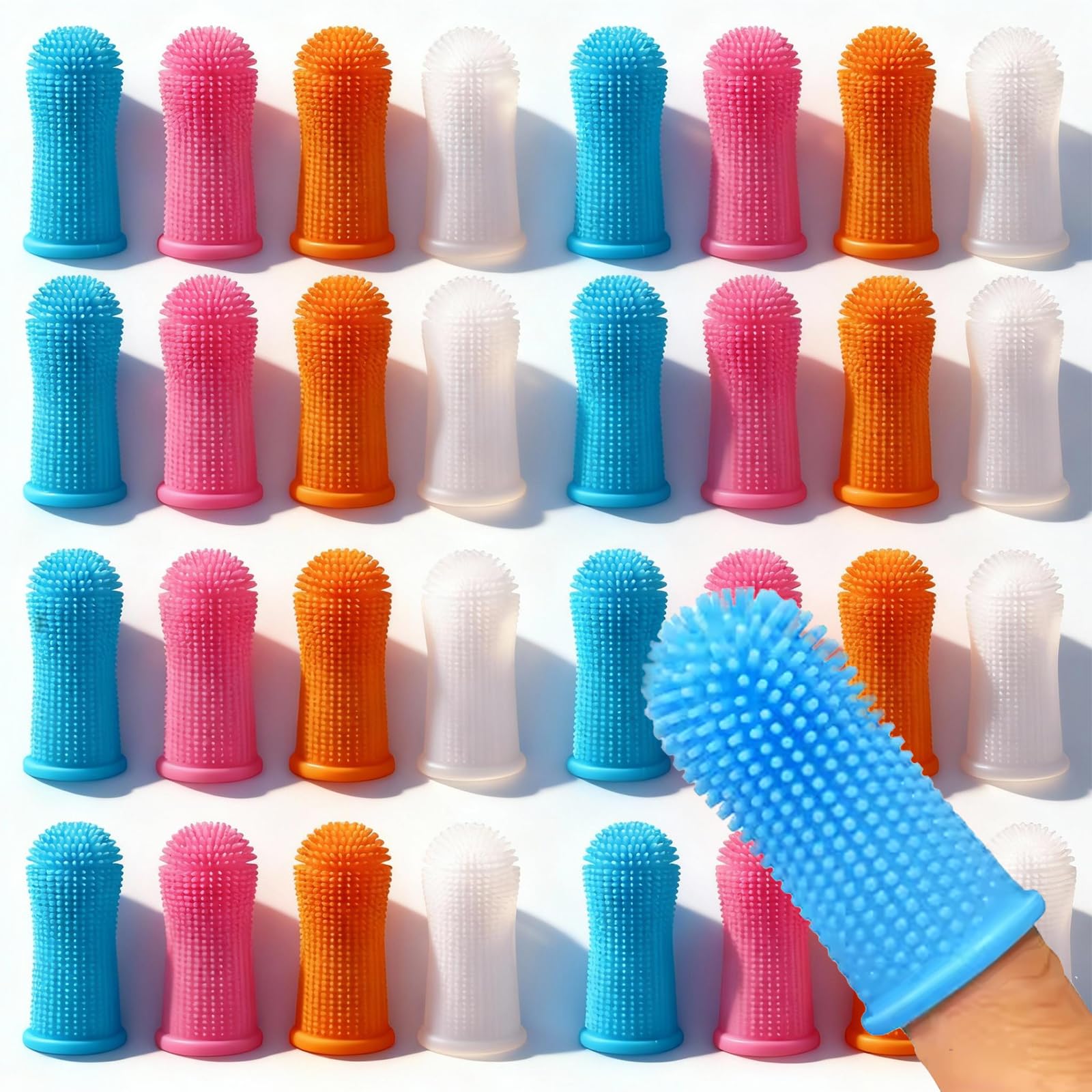 32Pcs 4Colors Dog Finger Toothbrush Set of 32 Silicone Pets Teeth Cleaning Toothbrush Kit 360º Finger Toothbrush for Dogs & Small Pets Dental Care