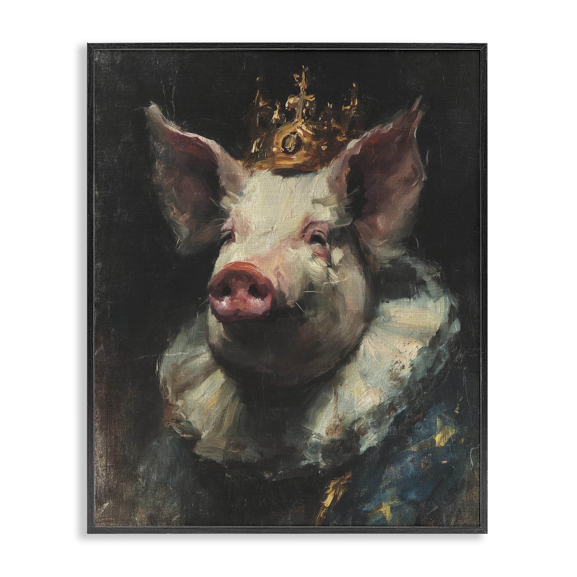 Stupell Industries Midnight Black (Textured) 'Crowned Imperial Pig'| Framed Giclee Art