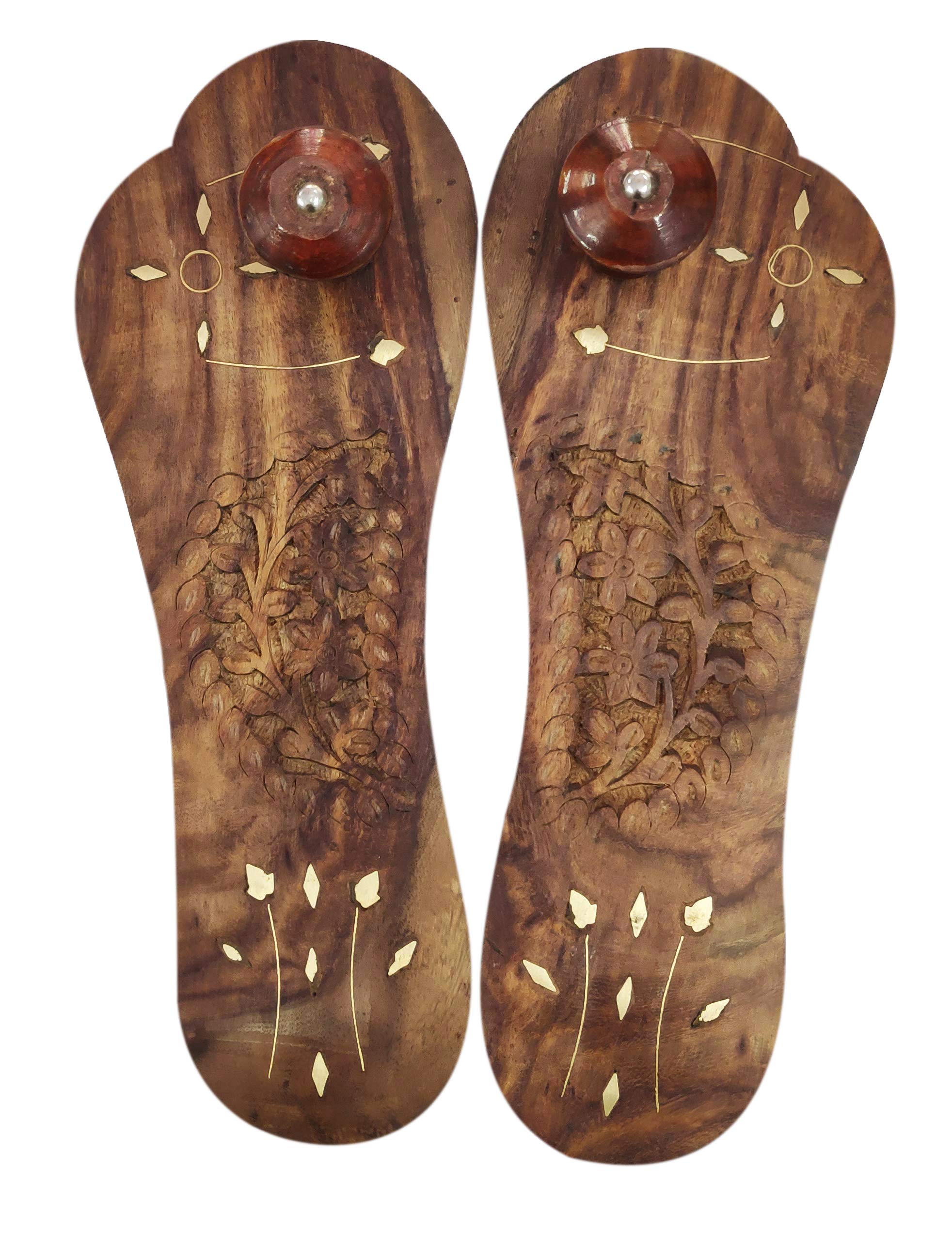 Handicraft Bazar Unisex Wooden Slippers Khadau Foot Shaped Unique Footprint Design Brass Religious Footprint, Traditional Indian Design Wood Slipper Chappal (Sheesham Wood)-8Inches (B08YXN8LHH) Amazon Price History, Amazon Price Tracker