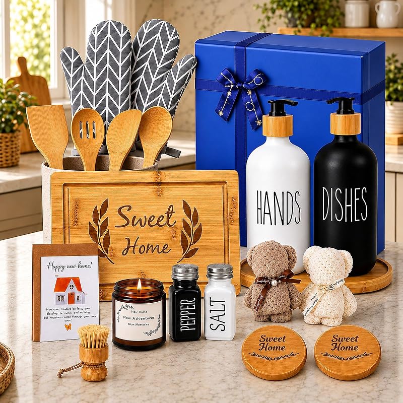 21-Piece Housewarming Gift Basket with Cutting Board and Aromatherapy Set