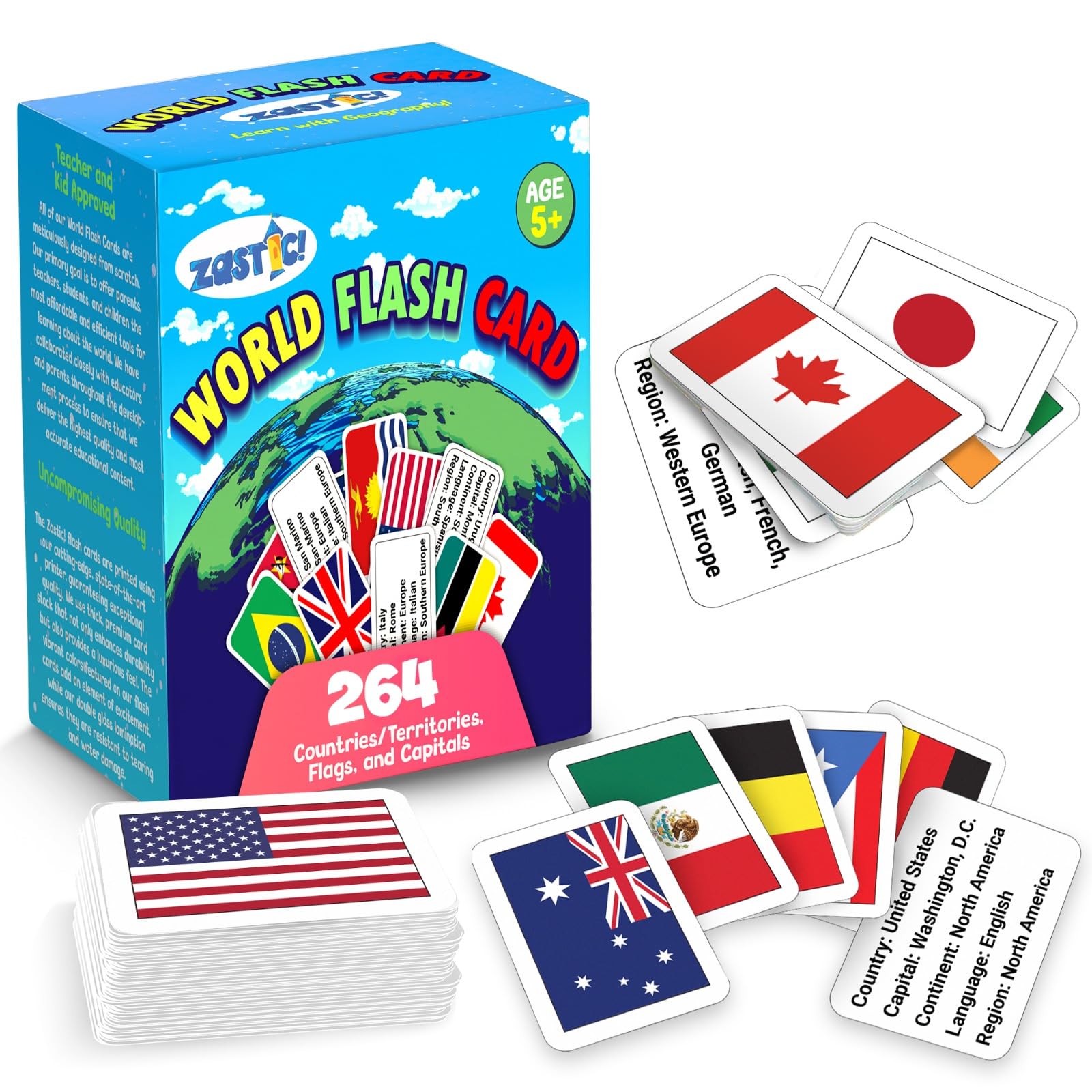 Amazon.com: Zastic! World Flags Flashcards - 64 Country Flags