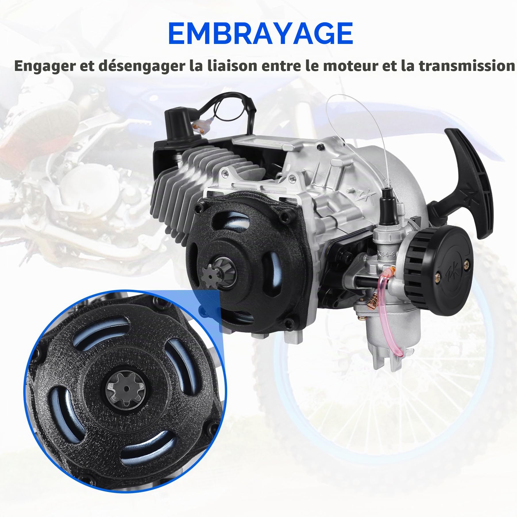 Moteur à traction 49 cc 2 temps refroidi par air pour Pocket Bike Mini Dirt Bike ATV Scooter