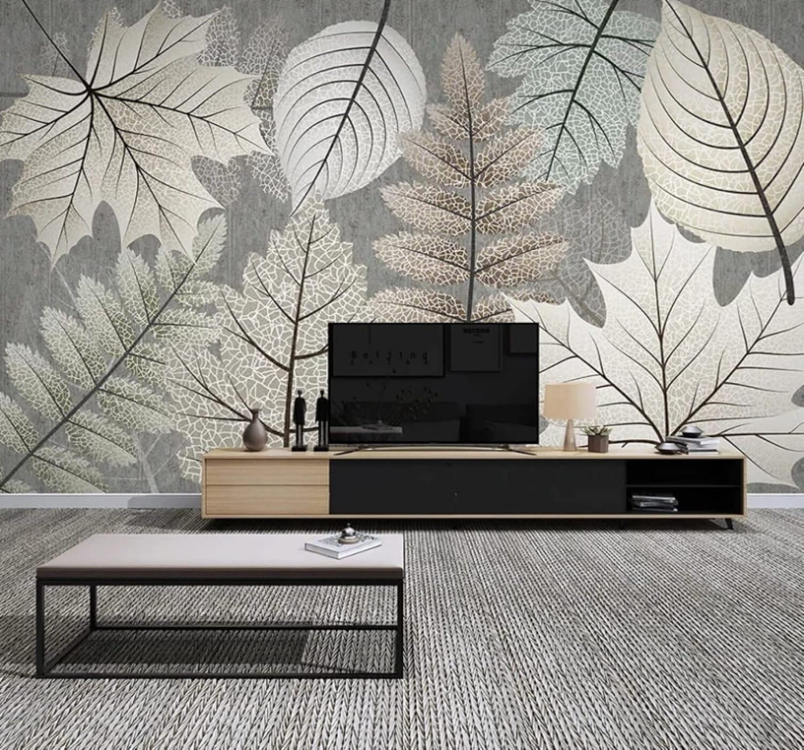 XLMING Vintage Hand Drawn Grey Plants Leaves 3D Wallpaper Luxury Home Dining Decor Paste Sofa Living Room The Wall for Bedroom Mural-400cm×280cm