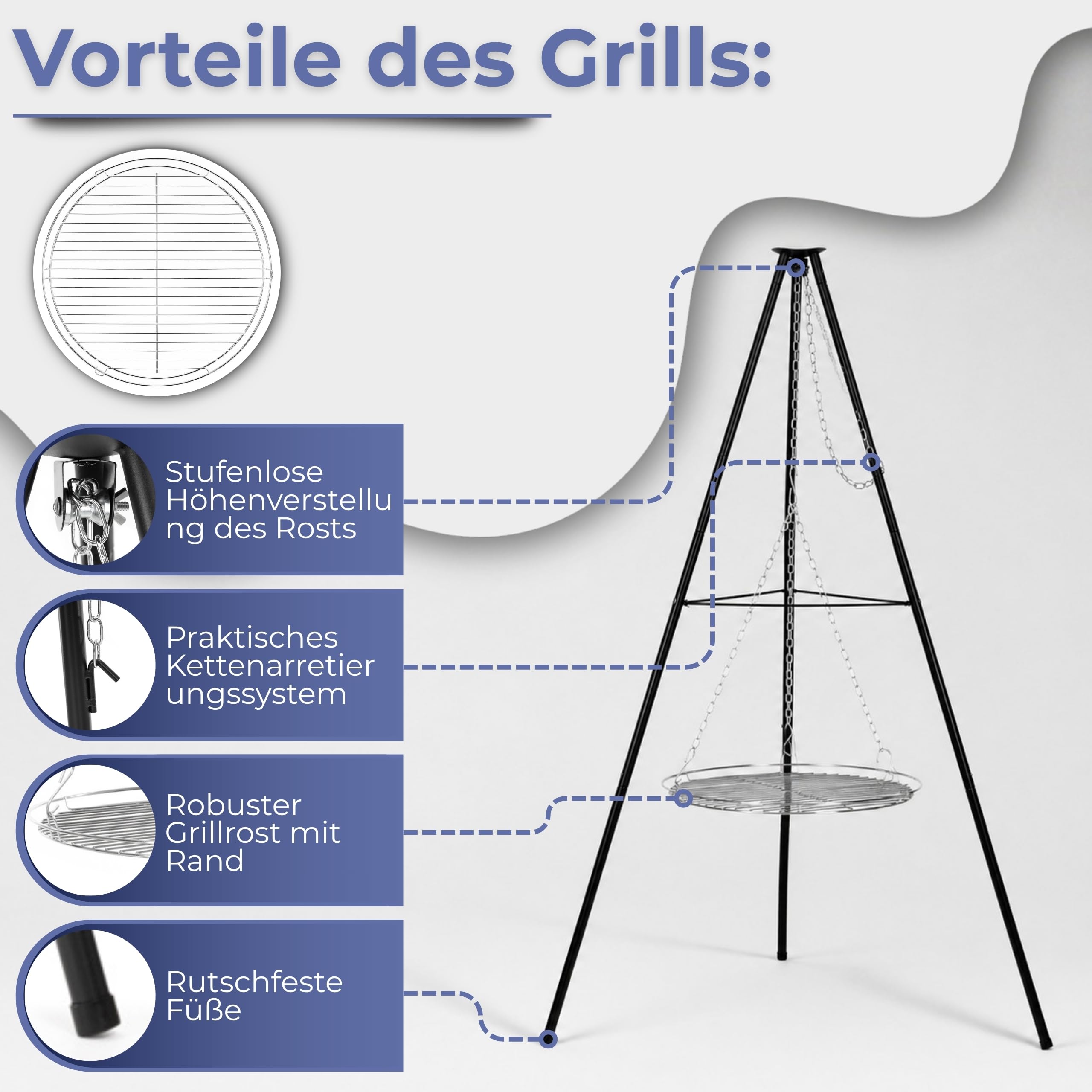 Springos Schwenkgrill Dreibein Grill mit Höhenverstellbarem Grillrost Holzkohlegrill BBQ Grill für Lagerfeuer Garten Terrasse Camping Outdoor Grillrost SPRINGOS