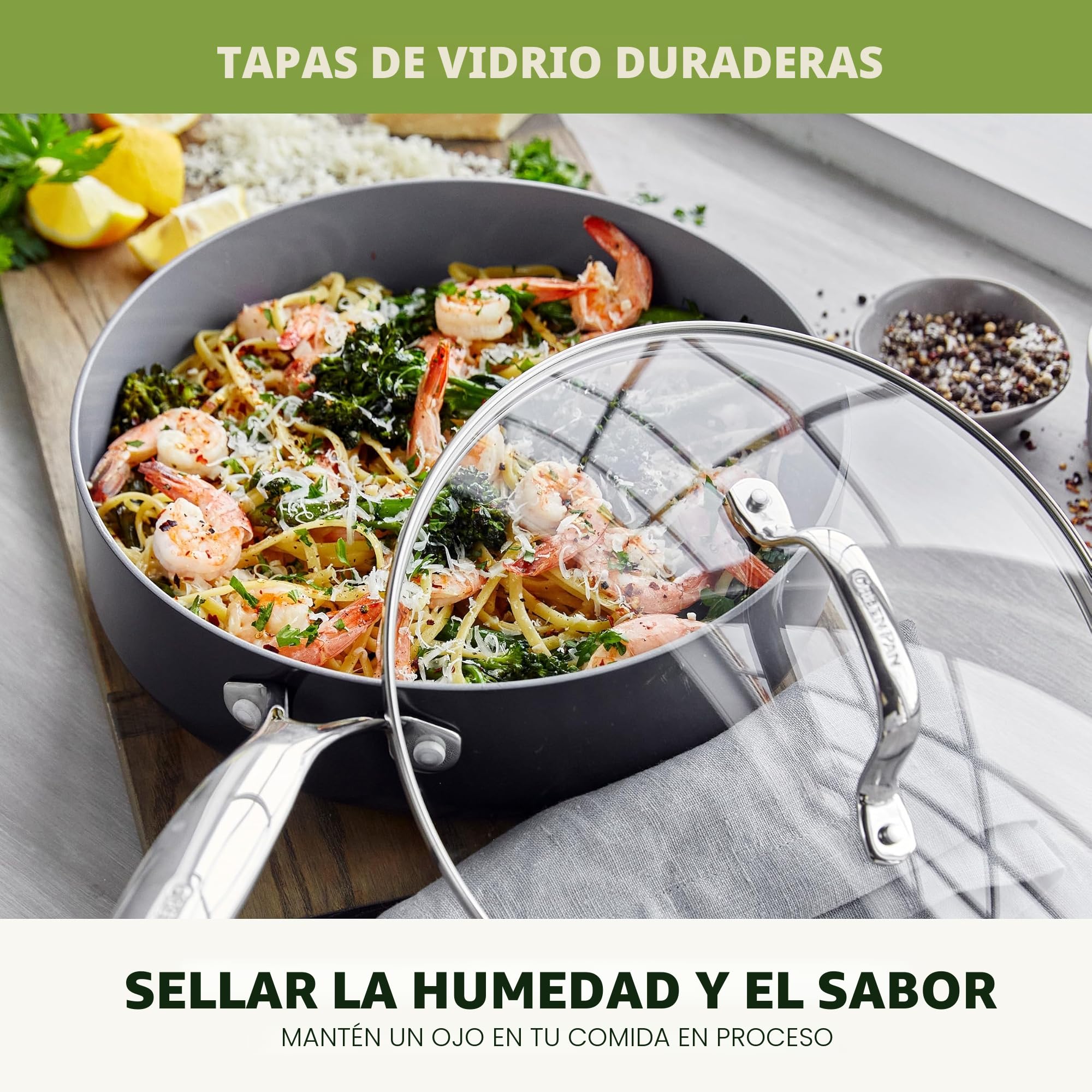 GreenPan Valencia Pro Batería de Cocina de 11 Piezas de Cerámica Sana Antiadherente Anodizada Dura, Incluye Sartenes, Sartén Honda, Cazos, Tapas, Sin PFAS,Inducción,Apto para Lavavajillas y Horno,Gris