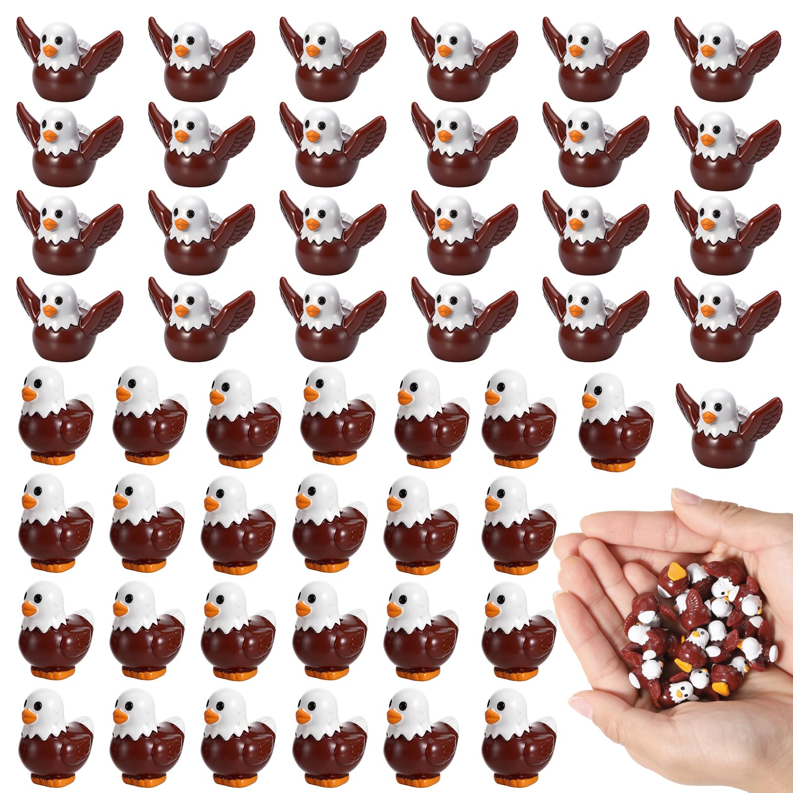 50Pcs Mini Resin Bald Eagle Duck Figurines 2 Styles Patriotic Mini Resin Ducks Tiny Bald Eagle Figures Miniature Birds Statue Ornaments for Lawn Garden Office Desk Party Favors