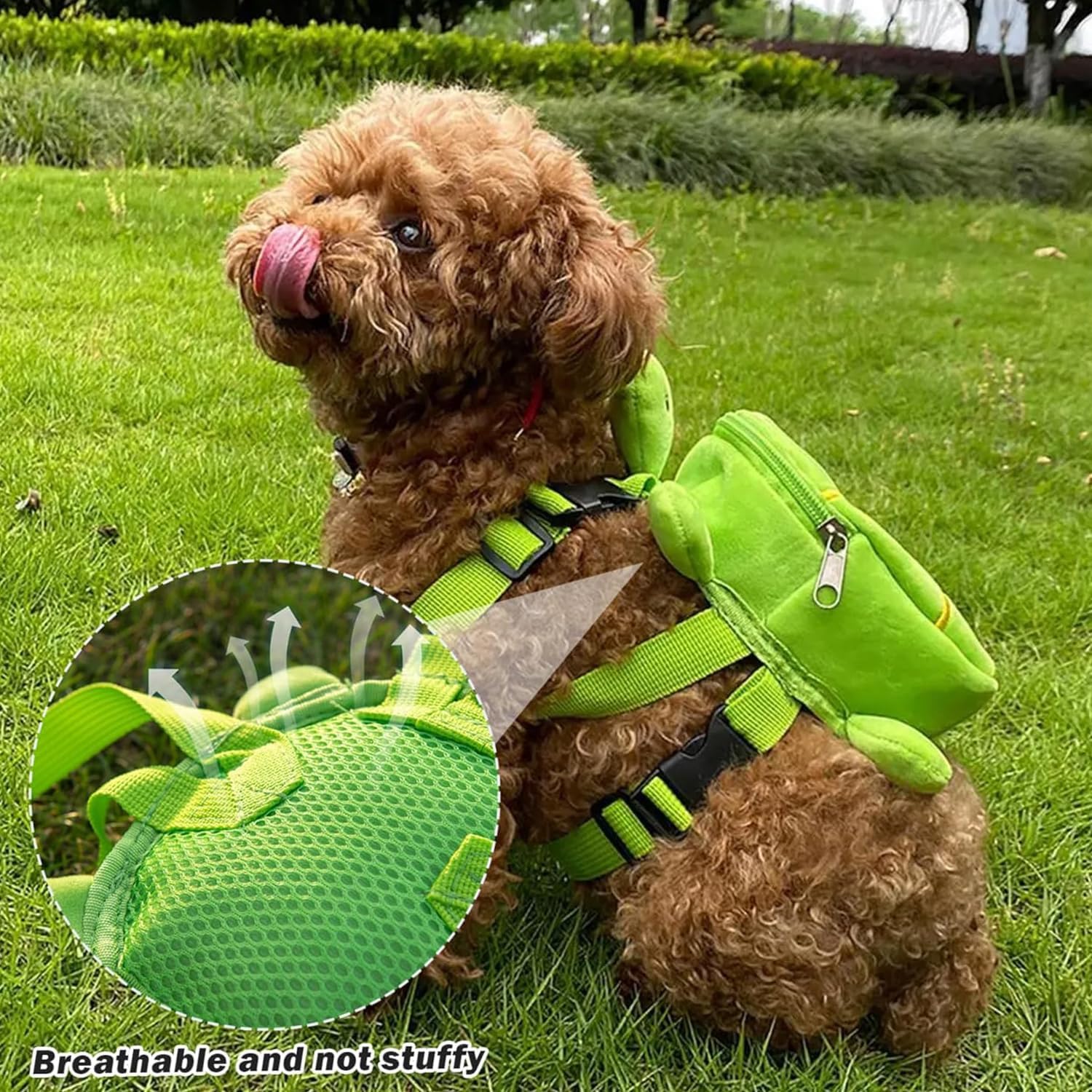 Sac à Dos avec Harnais pour Chien en Forme de Tortue, Sac pour Chien d'extérieur, Sac à Dos pour Animaux de Compagnie, Sac à Dos pour Chien avec Traction sur la Poitrine et Le Dos (Green)