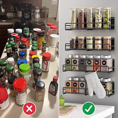 Miniatura 5 de Paquete de 4 organizadores magnéticos para especias para refrigerador y horno microondas, estante de metal para nevera para cocina, negro mate