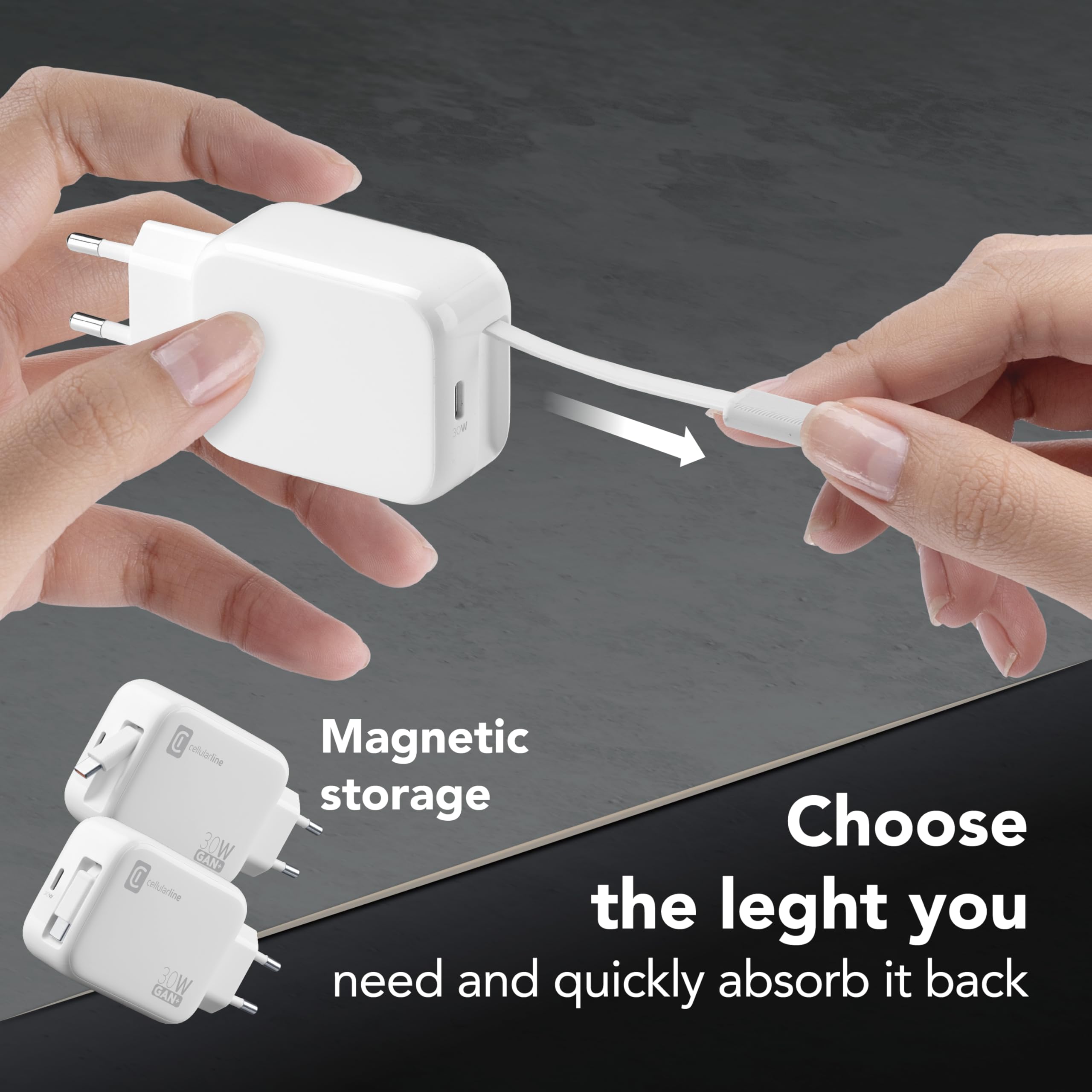 Cellularline Caricabatterie da Rete 30W GaN USB-C Power Delivery Compatto Bianco