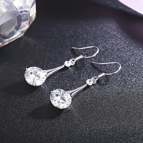 Miniatura 3 de SBLING Aretes de gota chapados en platino o chapado en oro de 18 quilates, con circonita cúbica, regalos para mujeres y niñas, Cristal, Circonia