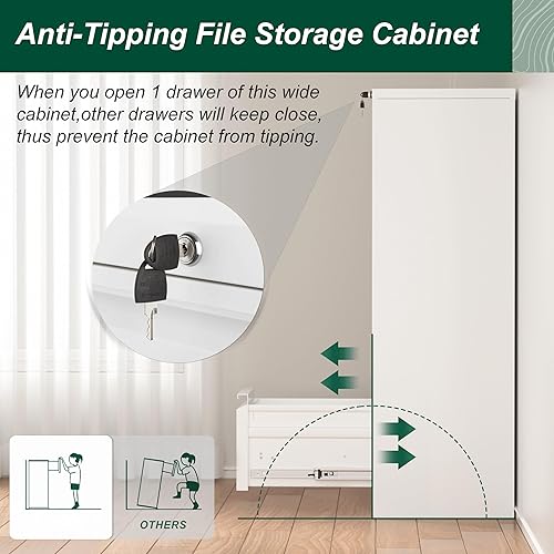 Miniatura 5 de Superday Archivador de 4 cajones, archivador vertical de 18 pulgadas de profundidad con cerradura, archivador de bloqueo para oficina en casa,