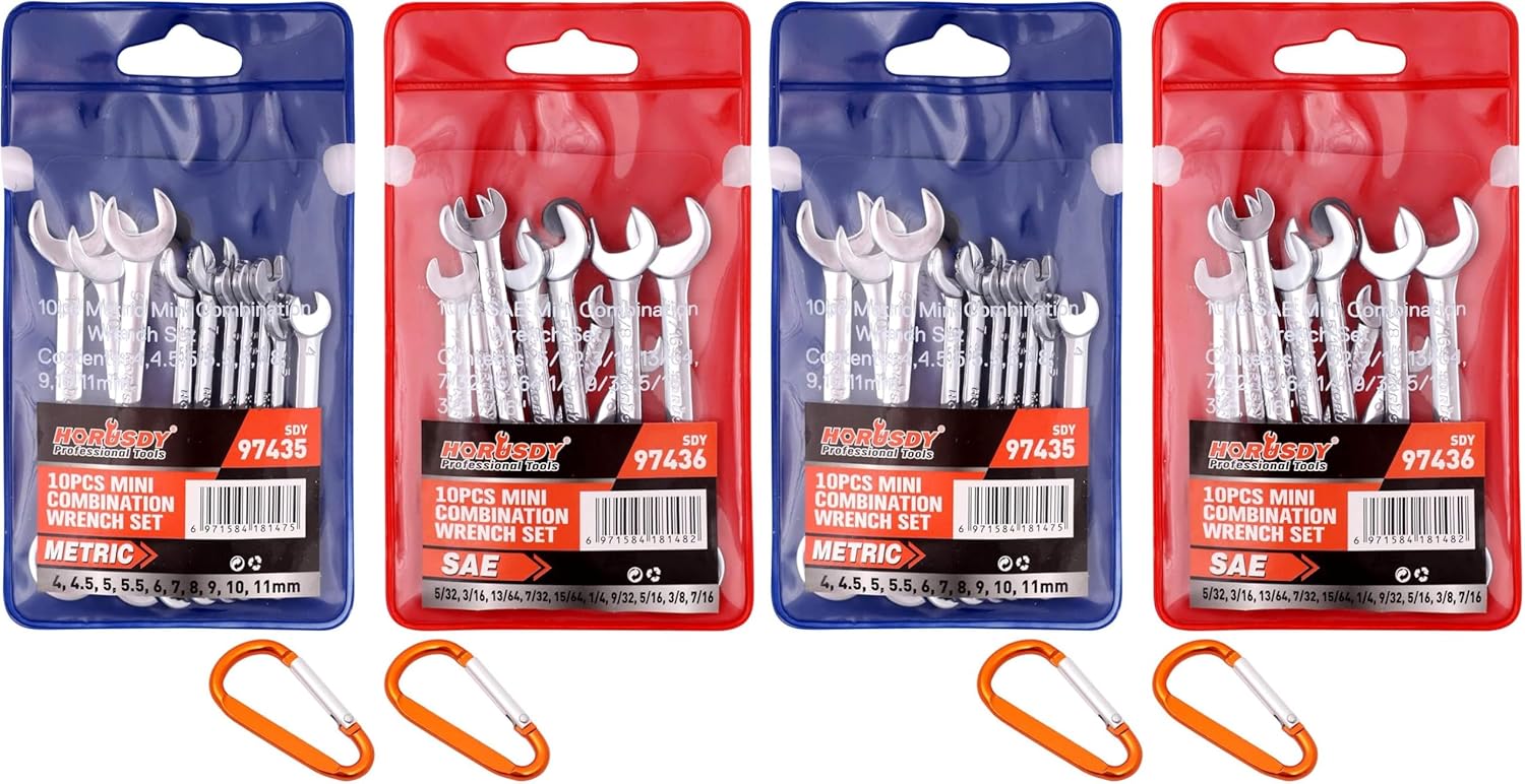 HORUSDY 20-Piece Mini Wrench Set, Small Wrench Set, Metric and SAE Mini Combination Wrench Sets (Pack of 2)