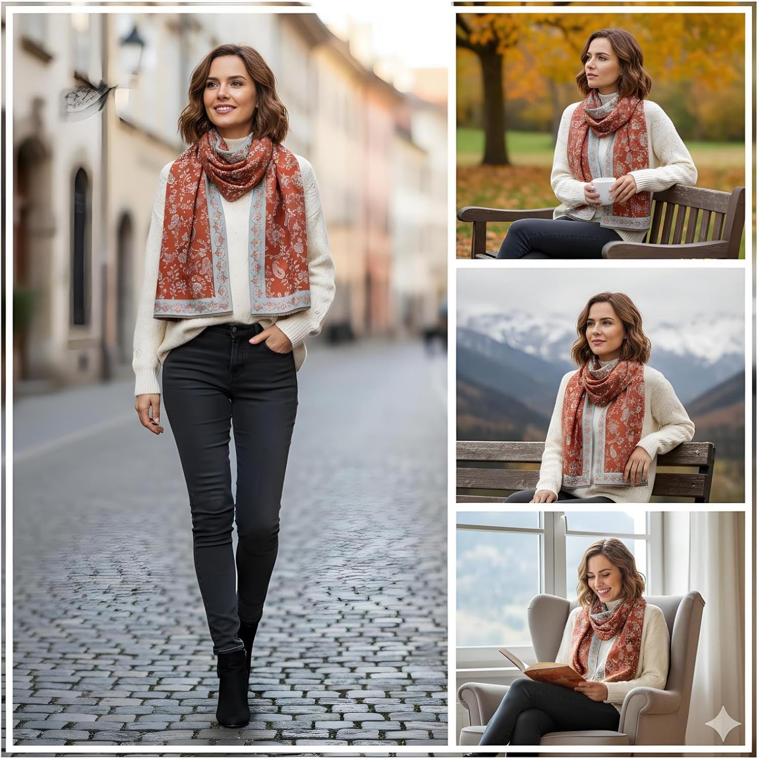 Women's Winter Pashmina Shawl Wrap - Soft Cashmere Feel Reversible Blanket Scarf, Paisley Poncho Cape for Gift - Image 4