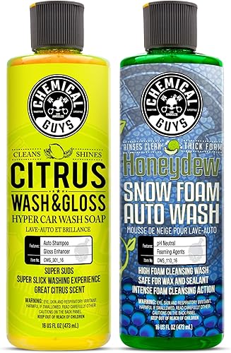 Chemical Guys Honeydew (CWS11016) & HydroSuds (CWS21216) - Jabón de espuma de nieve para lavado de automóvil, paquete de 16 onzas (2) botellas de 16