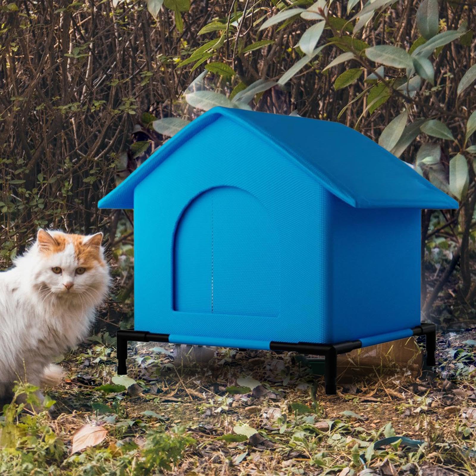 Milageto Niche pour Chat d'Extérieur Imperméable et Chaude, Abri pour Chats Errants avec Isolation Hivernale, Maison en Tissu Oxford Résistant, Pieds Surélevés Anti-Humidité, pour Jardin et Terrasse