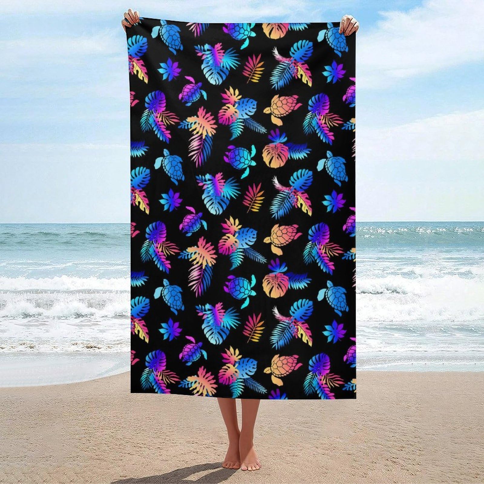 Anceky Beach Towel Soft Color Gradient Palm Leaf Turtle Bath Towels Quick Dry Bath Towel for Beach Pool Yoga Swim Shower 31 X 51 in